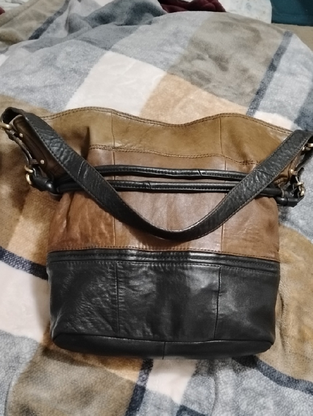 STEVE MADDEN RARE LEATHER VINTAGE Brown & Black Satchel! Brass Turn Lock Clasp - Picture 3 of 14